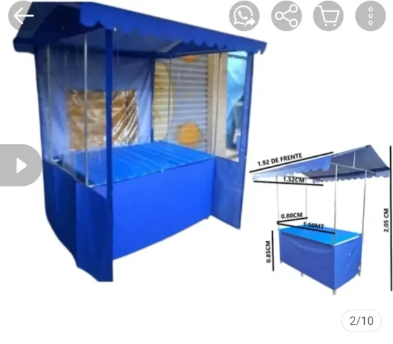 Barraca para feira eventos festas em ferro 150x080 lona para chuva na cor preta.