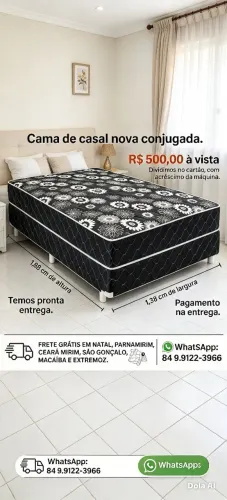 Vão comprar uma cama de casal, temos novas, com frete gratuito em Natal e grande Natal.