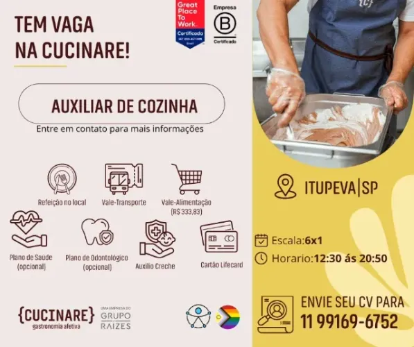 Auxiliar de Cozinha- Itupeva