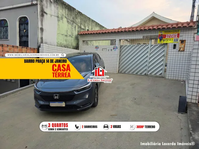 Casa Térrea 3 Quartos Sendo 2 Semisuítes com Quintal Amplo na Praça 14 de Janeiro centro