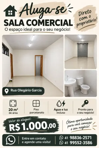Sala comercial 20m2 em campo largo roseira