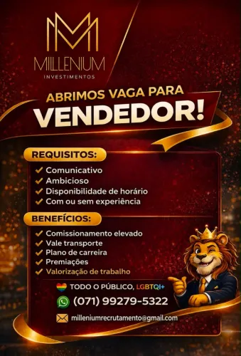 VAGA PRA CONSULTOR COMERCIAL - ATÉ 28 ANOS.