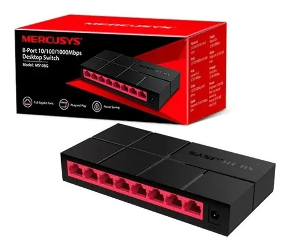 Hub Switch 10/100/1000 Mercusys Ms108g LAN Gigabit 10/100 / 1000Mbps