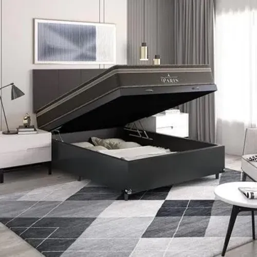 Cama Box Baú Casal + Colchão Paris Molas Ensacadas Pocket - 66x138x188cm - Várias Cores