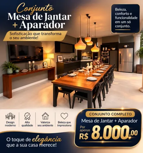2 mesa de 6 lugares mais aparador alto padrão de qualidade