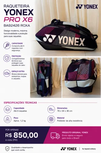 Raqueteira Yonex PRO X6 - Roxa