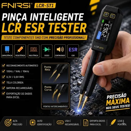 Pinça Inteligente FNIRSI LCR-ST1 Testador LCR ESR para SMD