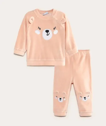 Conjunto longo bichinho com orelhas rosa bebê 
