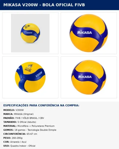 BOLA MIKASA VÔLEI V200W , AZUL E AMARELA.  