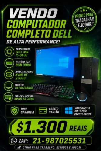 Vendo computador Dell completo com WI-FI integrado Core I5-800 + 8GB DDR 4 + HDMI + NVME