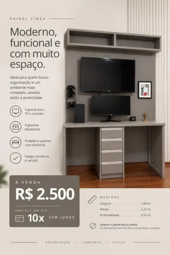 Painel de TV, Mesa de Estudo com gavetas