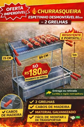 Churrasqueira Espetinho Desmontável Com 2 Grelhas 