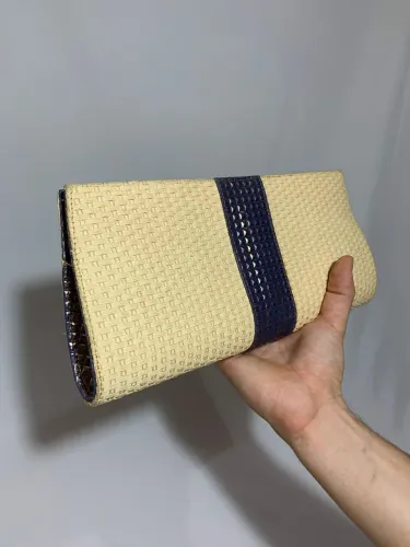 Bolsa Clutch Feminina - Bege e Azul
