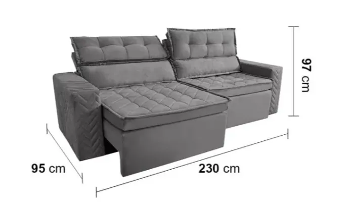 Sofá 4 Lugares Cama InBox Belém Retrátil e Reclinável em Suede Velusoft - 230cm de largura