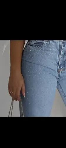 Conjunto Novo* Calça jeans wid leg com Strass e blusinha arrastão