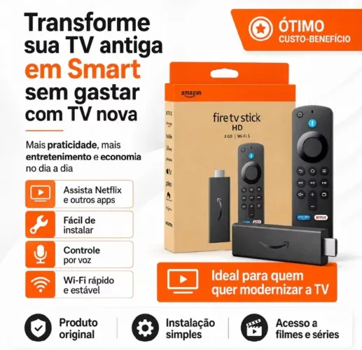 Tv Box Fire Stick HD Amazon com Alexa e Bluetooth Integrado - (TvBox Novo Lacrado)