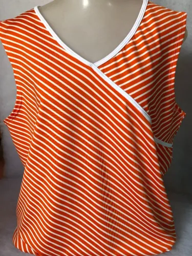 Blusa Nova Plus Size Laranja e Branca Listrada Regata Sem Manga Moda Feminina