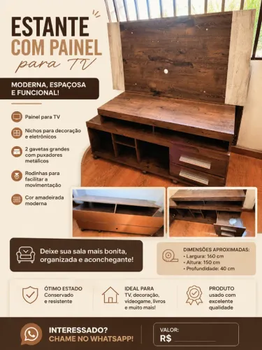 ESTANTE COM PAINEL PARA TV - MODERNA E ESPAÇOSA