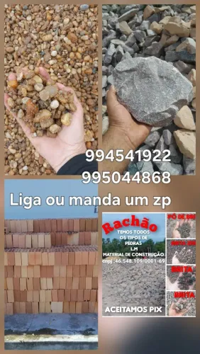 5mt de brita 1.300 1 milheiro de tijolos 920 5mt de seixo japura 1.250  15mt de barro 440