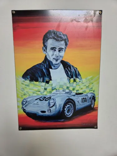 Dois quadros de metal james dean e porsche spyder 550