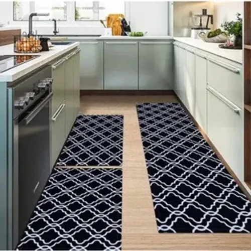 Jogo de passadeira de cozinha tapete em jacquard antiderrapante 3 peças decoração impecáve