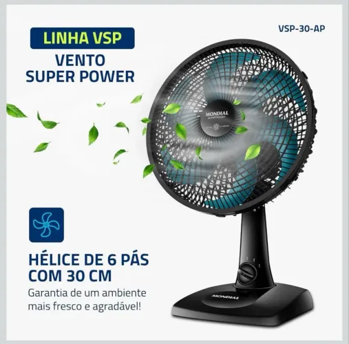 MONDIAL Ventilador de Mesa 30cm Super Power, Preto/Azul Petróleo, 60W, 110V - VSP-30-AP