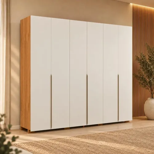 Roupeiro Casal 6P 7G 1G Divisória e Chave Robel Classic 2.7 Com Pés Freijó / Off White<br>