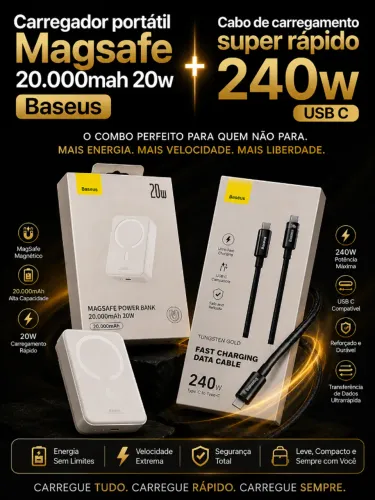 Carregador portátil Baseus + Cabo de carregamento rápido
