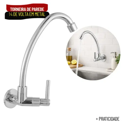 Torneira de Parede para Cozinha com Bica Móvel Cromada 14 de Volta - SCS30