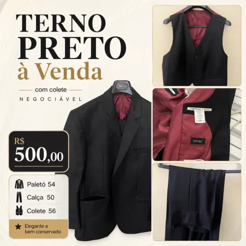 Terno Preto com colete e calça