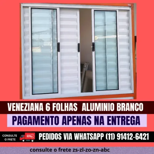 Veneziana 06 folhas Aluminio branco 1,00X2,00 modelo jn 
