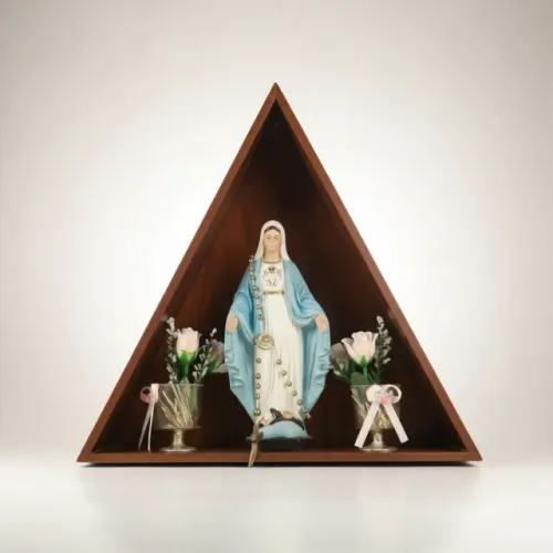 Oratório Triangular De Madeira Com Imagem De Nossa Senhora 21x33cm (Usado)