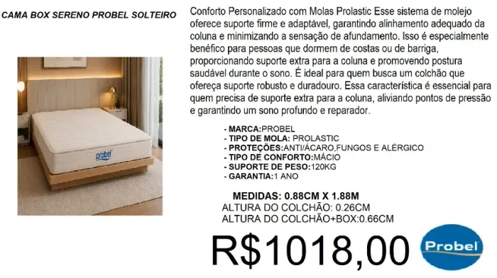 Cama box sereno probel solteiro - entrega grátis!