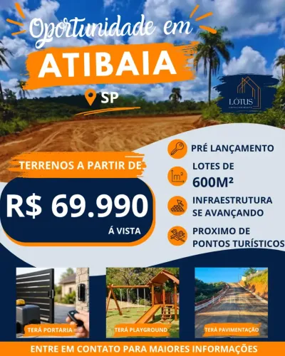 LOTES EM ATIBAIA: ENTRADA DE R$ 20 MIL FACIL!