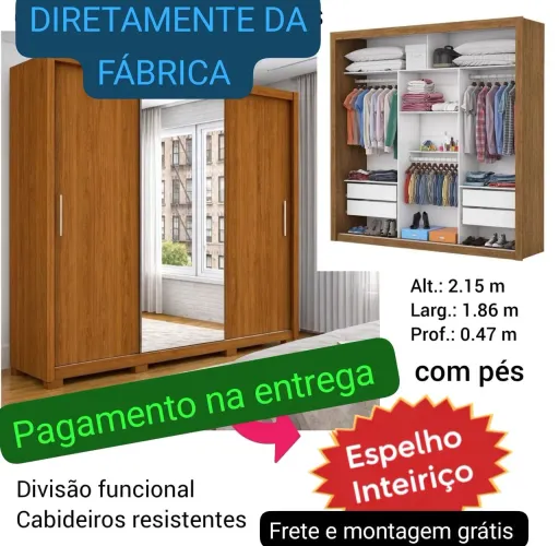Guarda roupa completo espelhos MONTAGEM GRÁTIS 