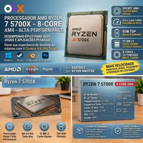 Processador AMD Ryzen 7 5700X - 8 Cores / 16 Threads - 4.6GHz Turbo - Novo/Lacrado