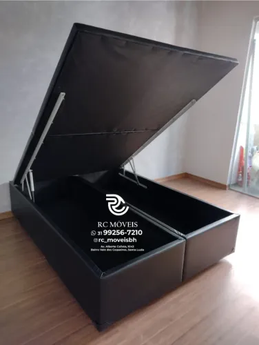 Cama Box Baú Queen 1,58x1,98 Blindado Bipartido com Pistão a Gás Oferta