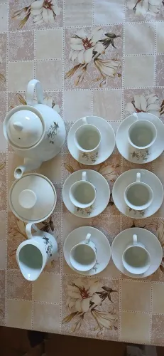 Jogo de Porcelana Schmidt - Bule, Leiteira, Açucareiro, 6 xícaras e 6 Pires 