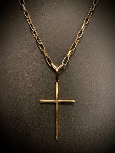 Conjunto em ouro 18k 750 Corrente Cartier Alongado + Pingente Crucifixo