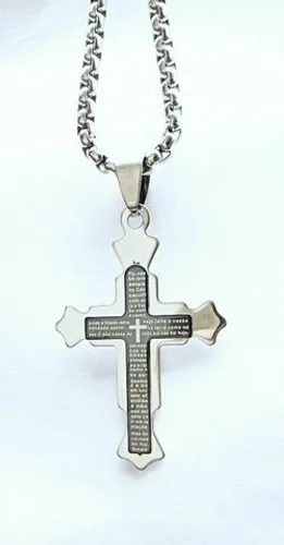 corrente masculina com cruz crucifixo com pai nosso 