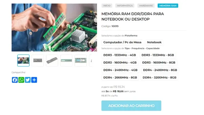 Memória Ram DDR3 e DDR4 para Notebook ou Computador / PC Gamer