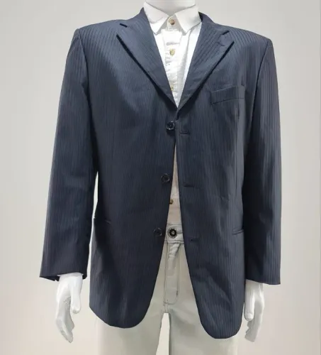 Blazer UPPER tam 54 longo cor  azul escuro Risca de giz