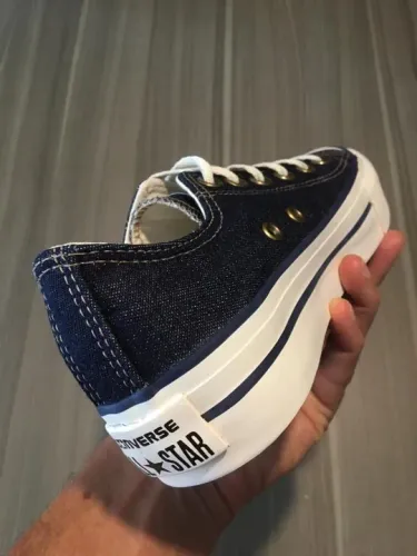 Tênis All Star Plataforma Lona Preto Bege Jeans