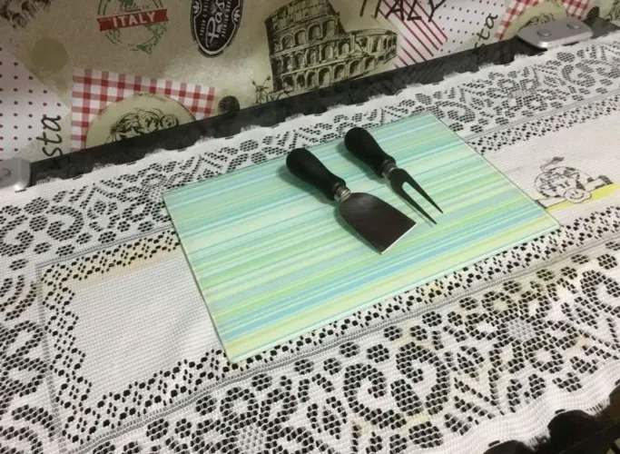 Kit utensílios bandeja petisqueira de vidro 30x20