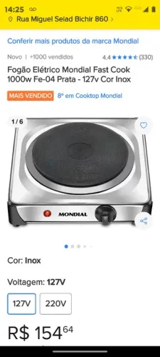 Fogão Elétrico Mondial Fast Cook 1000w Fe-04 Prata - 127v