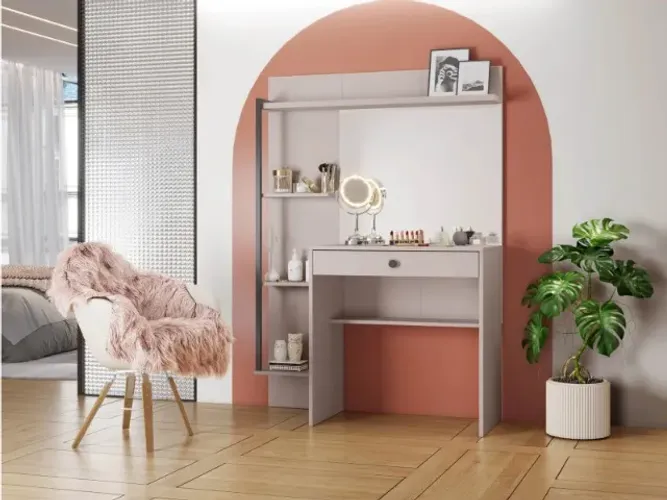 Penteadeira Camarim C/Nicho, Gaveta e Espelho. São Produtos Novos Direto da Fábrica.