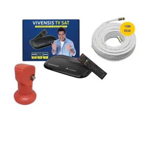 Receptor de Tv Vivensis Vx10 Sat Hd + Lnbf Simples + 15mts.Cabo Rg06