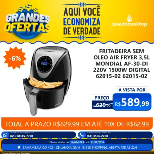 FRITADEIRA SEM OLEO AIR FRYER 3,5L MONDIAL AF-30-DI 220V 1500W DIGITAL 62015-02