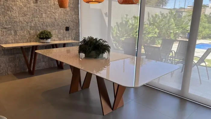 Mesa de jantar 8 lugares madeira laqueada vidro PARCELA 10x cartão 