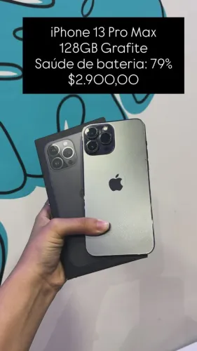 iPhone 13 Pro Max / 128GB Grafite / Saúde de Bateria: 79% / marcas de uso / $2.900,00
